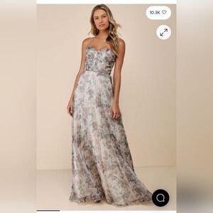 Most Beautiful Day Ivory Multi Floral Print Organza Maxi Dress